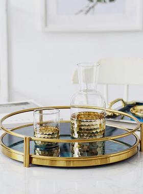 新款直销北欧轻奢金属玛瑙石纹托盘茶盘茶几收纳装饰品摆件 家居