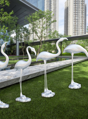 抽象仙鹤玻璃钢白鹭摆件房地产楼盘景观商场小区庭院水池水景雕塑