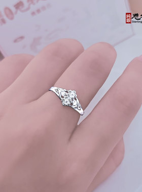 双生花999纯银戒指女戒圈高纯度小众唯美银饰品送礼物纯手工制作