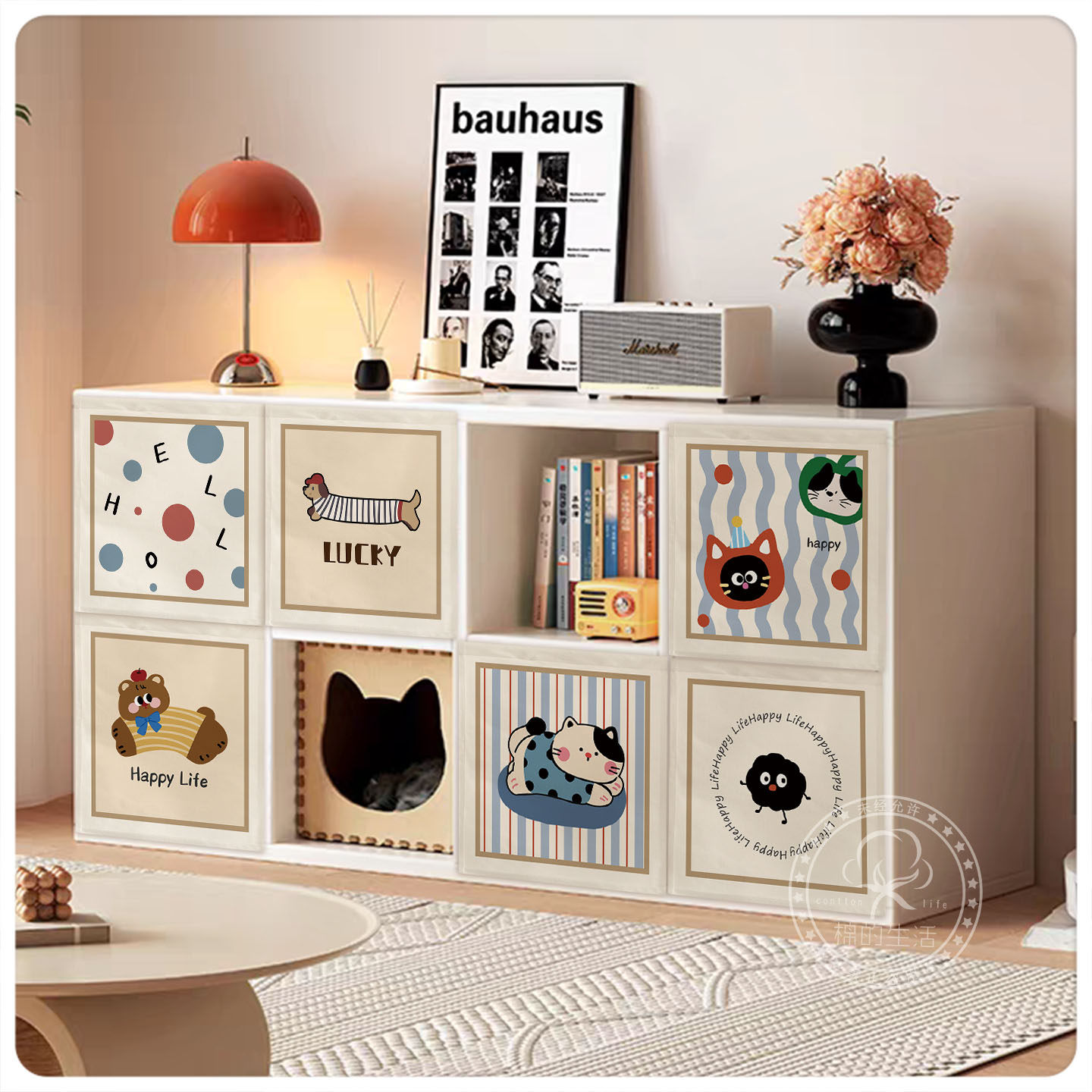 卡通格子方块鞋柜柜子遮挡帘布帘免打孔魔术贴遮挡杂物布帘子定制,淘宝优惠券,粉丝福利购,淘宝优惠卷