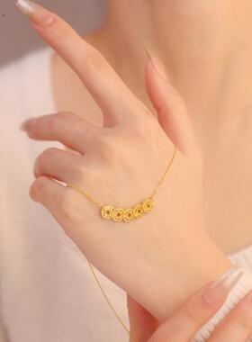 金包银五帝币项链女款爆闪钱轻奢小众高级感锁骨链钱多多盘缠碎款