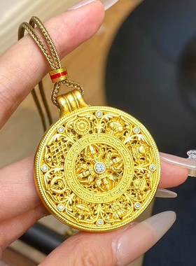 古法镶钻福运八宝罗盘吊坠仿真黄金金刚杵罗盘项链毛衣链送女友礼