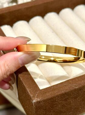 手工坊金包银一字手镯实心光面女款手环送女朋友节日生日礼物