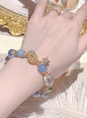 原创设计天然海蓝宝白水晶手链女款高级感小众手串送女生闺蜜礼物