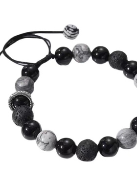 黑曜石男生手串冷门高级火山石