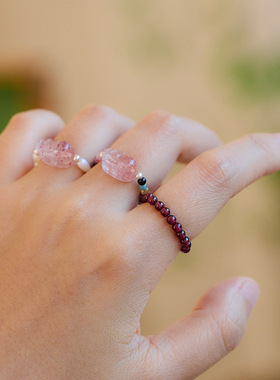 气质石榴石天然碧玺好运戒指水晶