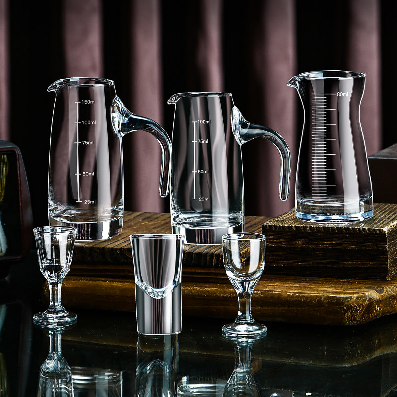 中式白酒杯分酒器套装家用玻璃酒具小号一口杯轻奢高档刻度量酒器