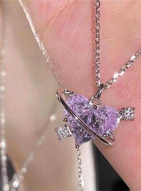 necklace women桃心恋爱星球项链女ins小众甜美粉钻爱心锁骨链