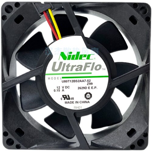 原装nidec 尼得科 U80T12BS2AA7-52 12V 8cm防水风扇户外工业8025 - 图2