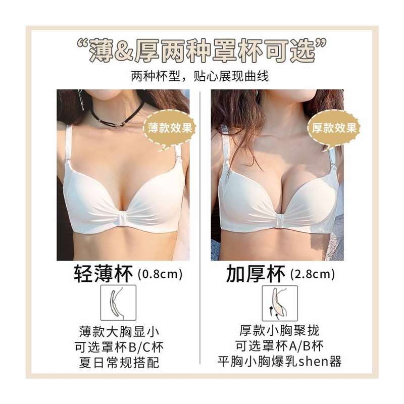 。白色薄款内衣女聚拢无钢圈小胸收副乳文胸套装内心夏季透气 - 图3