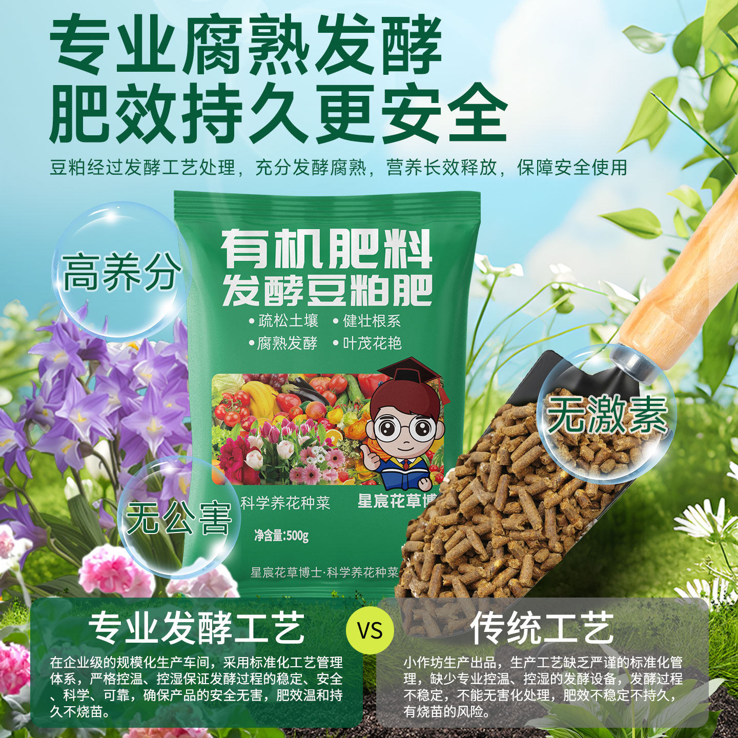 花草博士豆粕有机肥料花卉绿植室内盆栽家用园艺专用营养肥饼肥