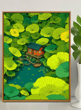中国风荷塘花数字油画diy油彩画