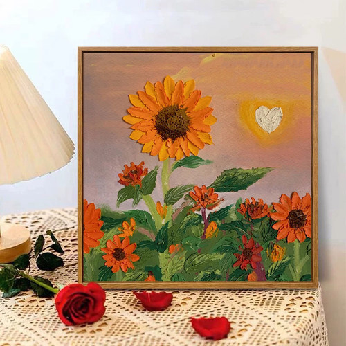 向日葵石英砂肌理画diy数字油画手工丙烯填充填色立体花卉装饰画 - 图2