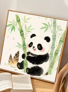 卡通熊猫竹子新中式diy数字油画