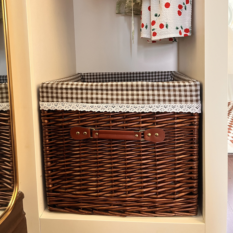 定做订制藤编收纳筐异形转角抽屉杂物盒柳编储物篮柜子格子整理箱 - 图3