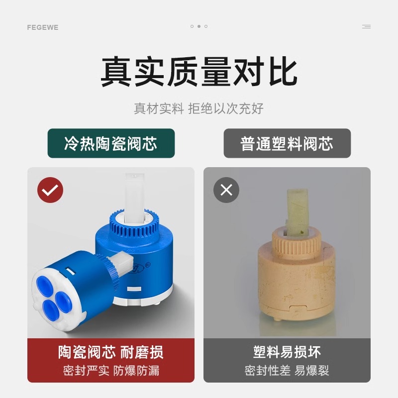 厨房冷热水龙头陶瓷阀芯通用全铜混水阀芯开关配件大全淋浴菜盆 - 图1