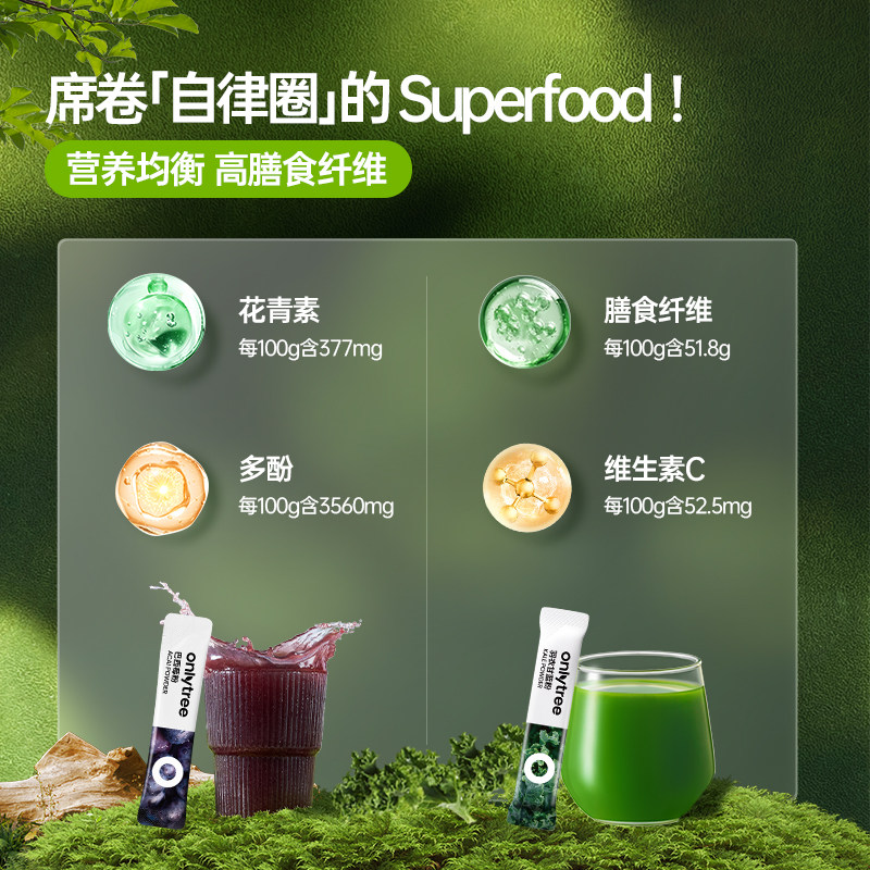 onlytree早C晚A冻干纯羽衣甘蓝巴西莓粉花青素膳食纤维果蔬粉冲饮,淘宝优惠券,粉丝福利购,淘宝优惠卷