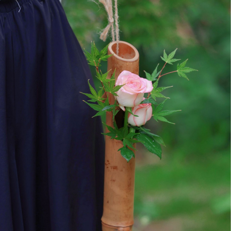 日式干花竹筒花瓶茶道竹制复古花器禅意桌面插花摆件简约小型花盆 - 图2