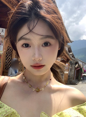 724STF设计感小众复古串珠项链女民族风高级感锁骨链颈链女