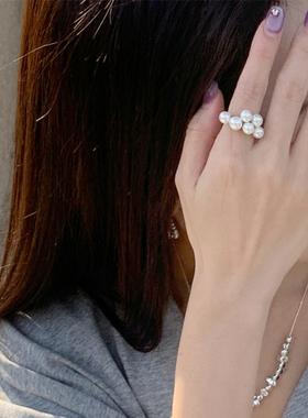 纯银珍珠戒指S925高级感开口戒