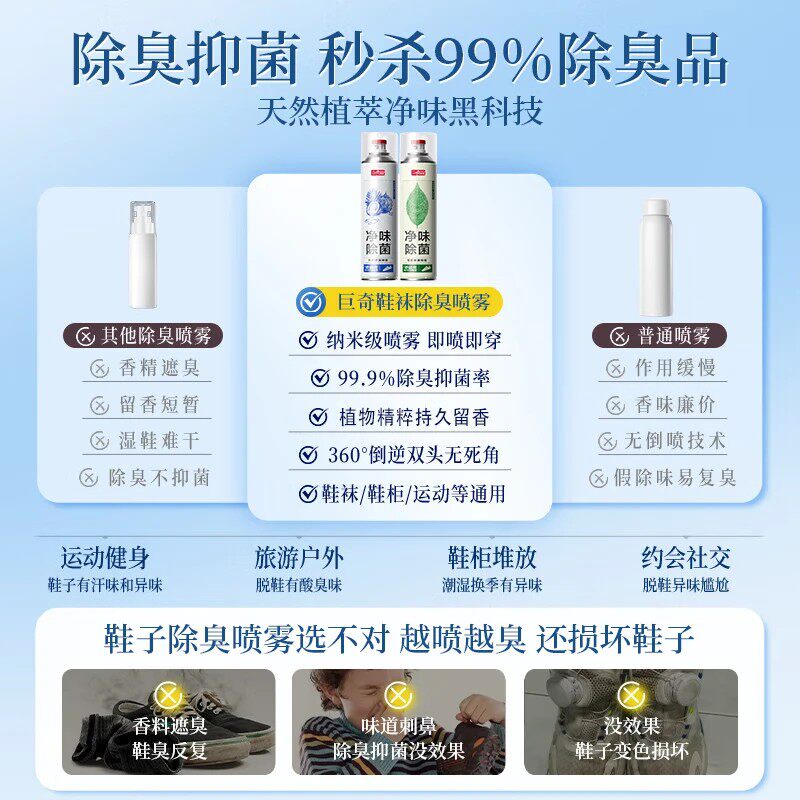 巨奇鞋子除臭喷雾360ml*2瓶鞋袜除臭剂运动鞋板鞋杀菌防脚臭脚气