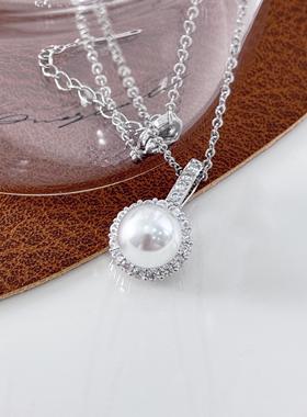 Ceelysees 925银高级圆环水晶澳白珍珠女气质毛衣链新爆款锁骨链