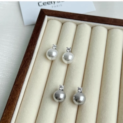 Дизайнерские бриллиантовые серьги из жемчуга, серебряная игла, Франция, серебро 925 пробы