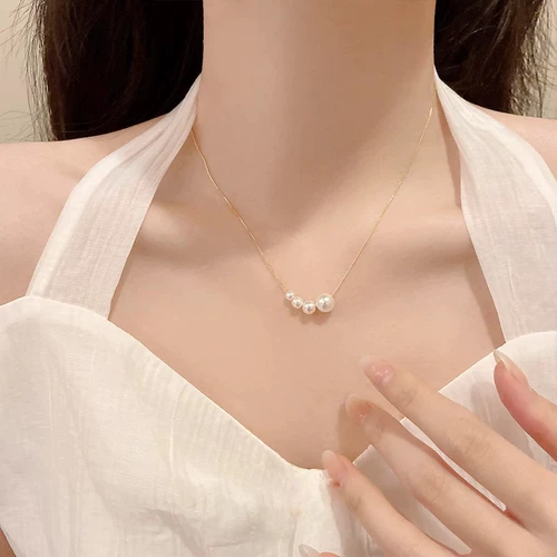 Дизайнерское ожерелье из жемчуга, цепочка до ключиц, серебро 925 пробы, изысканный стиль