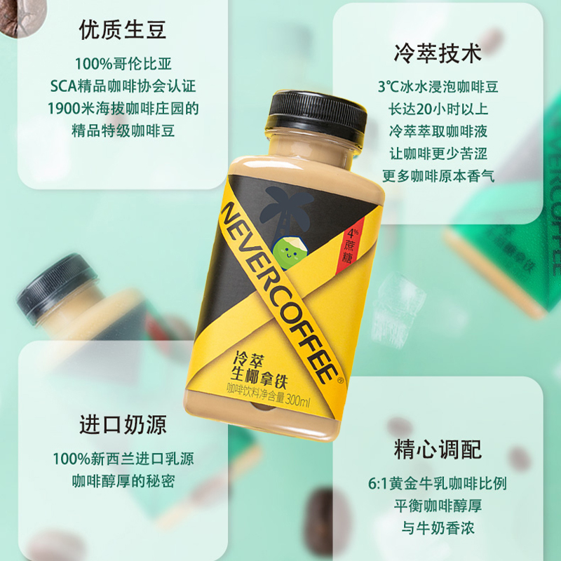 NeverCoffee冷萃咖啡瓶装即饮冰博客生椰茉莉拿铁无糖黑咖啡饮料-图1