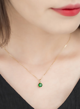 单钻祖母绿锆石简约项链气质百搭
