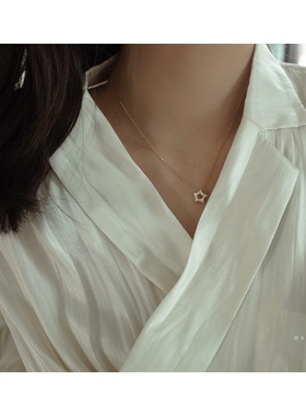 纯银闪钻星星五角星吊坠锁骨链