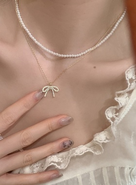 蝴蝶结吊坠项链轻奢小众设计感
