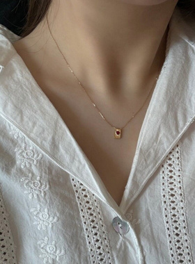 红爱心吊坠项链锁骨链女高级感