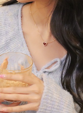 石榴红锆石吊坠项链高级感轻奢