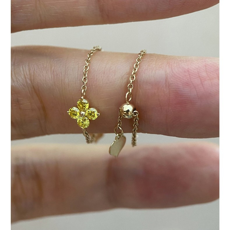 Sterling silver 14K gold plated bright diamond four-leaf clover ring for women