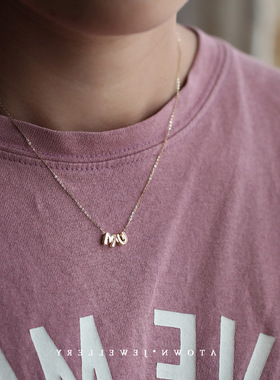 925纯银项链吊坠可爱迷你英文