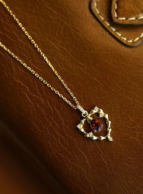 石榴红吊坠纯银项链小众复古感