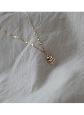 925银镀14K金简单可爱小叶子项链
