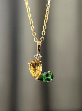 纯银项链彩宝锆石心形吊坠锁骨链