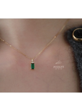 通体925纯银祖母绿吊坠项链女