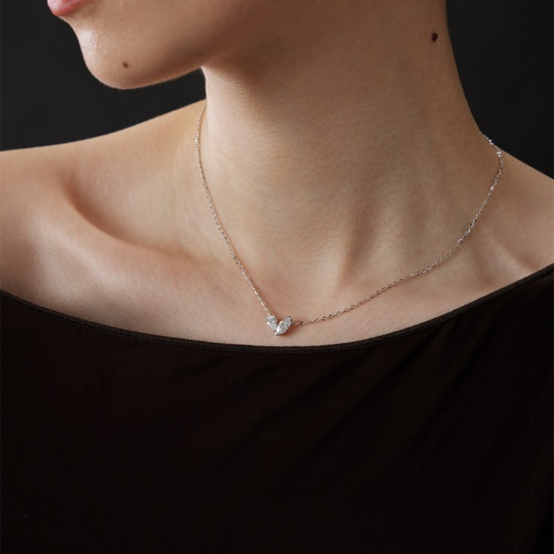 ROMANTIC925纯银镀白金简约水滴马眼钻拼接锆石轻奢高级锁骨项链 - 图2