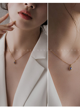 蓝宝石复古轻奢气质小众唯美项链