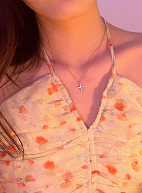 闪钻双十字架吊坠项链女设计感