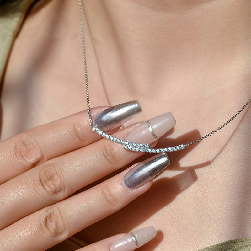 ROMANTIC925纯银镀金双排锆石吊坠项链女时尚简约气质通勤锁骨链 - 图1