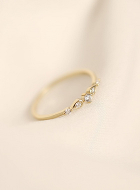 纯银锆钻精细简约日系风尾戒