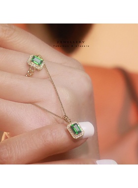 纯银绿锆石吊坠项链复古风锁骨链