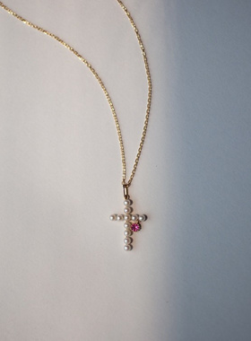 十字架贝珠珍珠锆石吊坠项链女