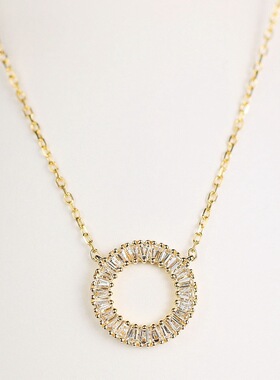 圆环梯方锆石吊坠项链锁骨链女