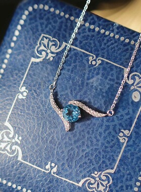 海蓝锆石吊坠项链女锁骨链精致