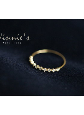 日系复古百搭镶锆石极细戒指女